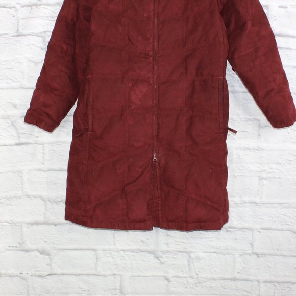 LL BEAN Red Quilted Goose Down Coat Jacket Parka Faux Fur Size L Reg - Picture 3 of 10